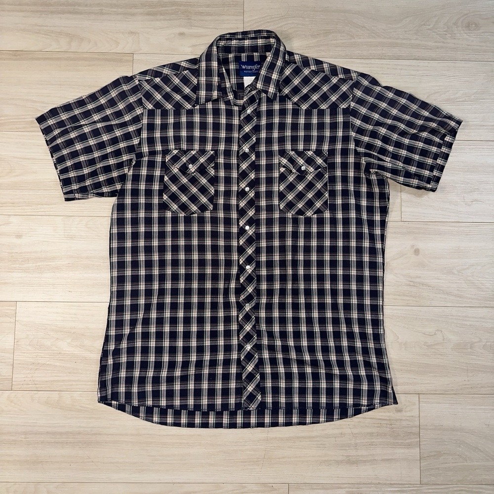 Vintage Wrangler Pearl Snap Shirt Sz XXL Blue Short Sleeve‎ Retro Western Cowboy